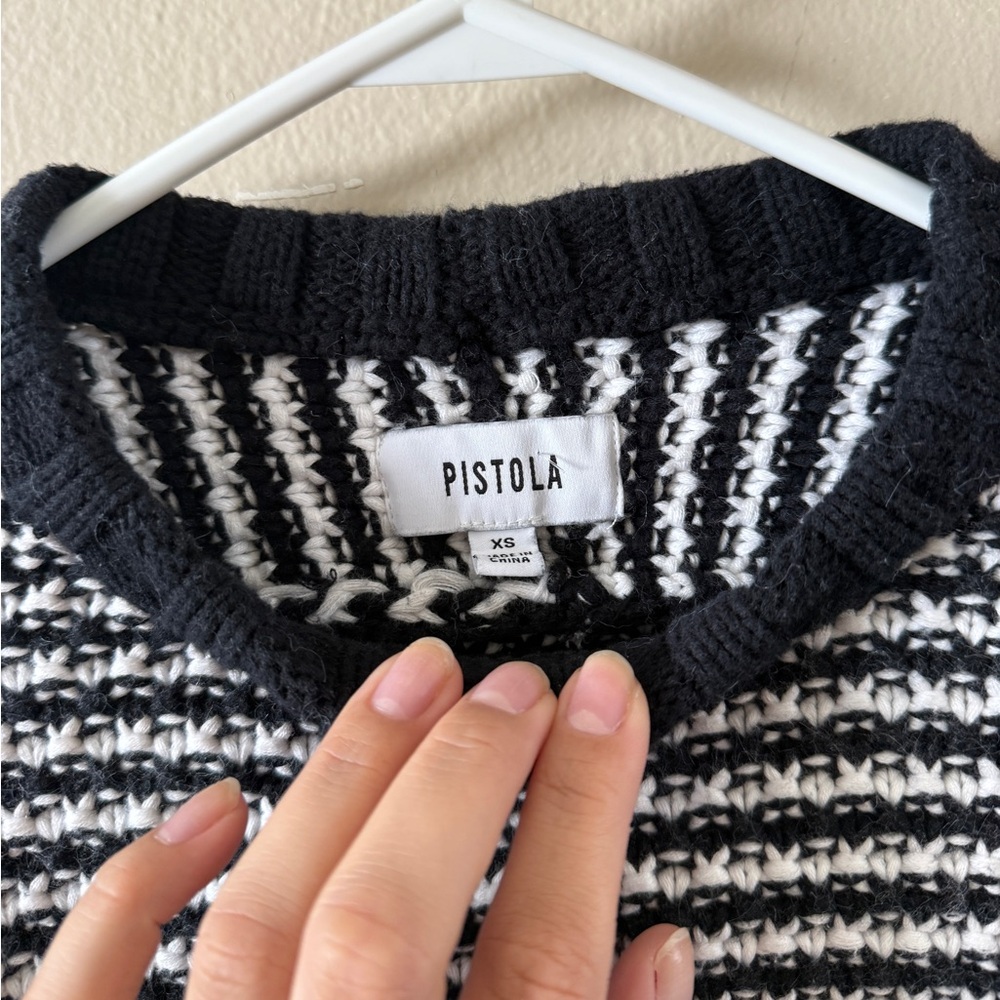 Pistola Black White Striped 100% Cotton Chunky Knit Sweater size XS Minimalist - Picture 3 of 5